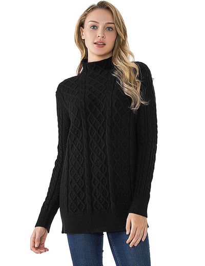 PrettyGuide Women's Tunic Sweater Cable Knit Mock Neck Pullover Long Sweater Tops