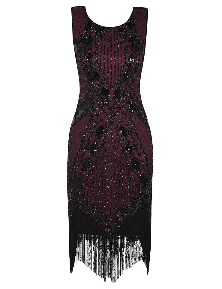 PrettyGuide Women's 1920s Gatsby Dress Art Deco Sequin Fringed Flapper Dress