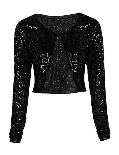 PrettyGuide Women Sequin Bolero Long Sleeve Sparkly Wedding Shrug Cardigan
