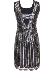 PrettyGuide Women's 1920s Gatsby Sequin Art Deco Scalloped Hem Inspired Flapper Dress