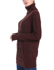 PrettyGuide Women's Long Sweater Turtleneck Cable Knit Tunic Sweater Tops