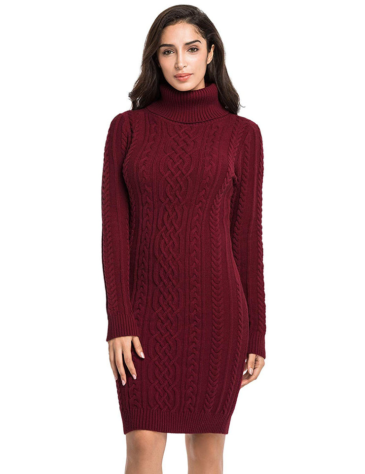 PrettyGuide Women's Sweater Dress Cable Knit Slim Fit Turtleneck Sweater
