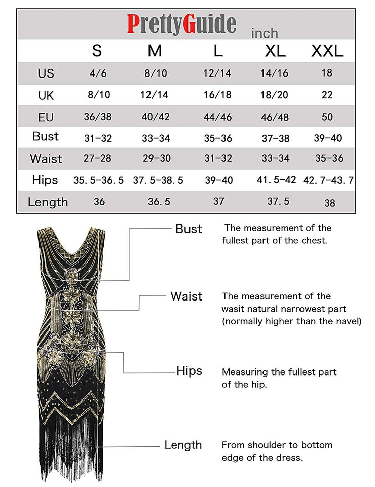 PrettyGuide Women 1920s Dress V Neck Beaded Sequin Deco Gatsby Inspired Flapper Dress