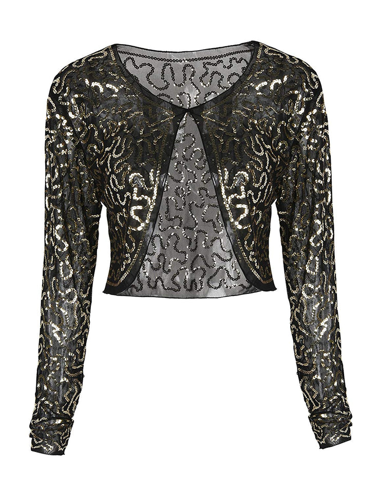 sequin black shrug for dresses KANCY KOLE Women's Sequin Bolero Cardigan Long Sleeve Open Front Cropped Bolero Shrug for Evening Dresses (Black,S) at Amazon Women's Clothing store