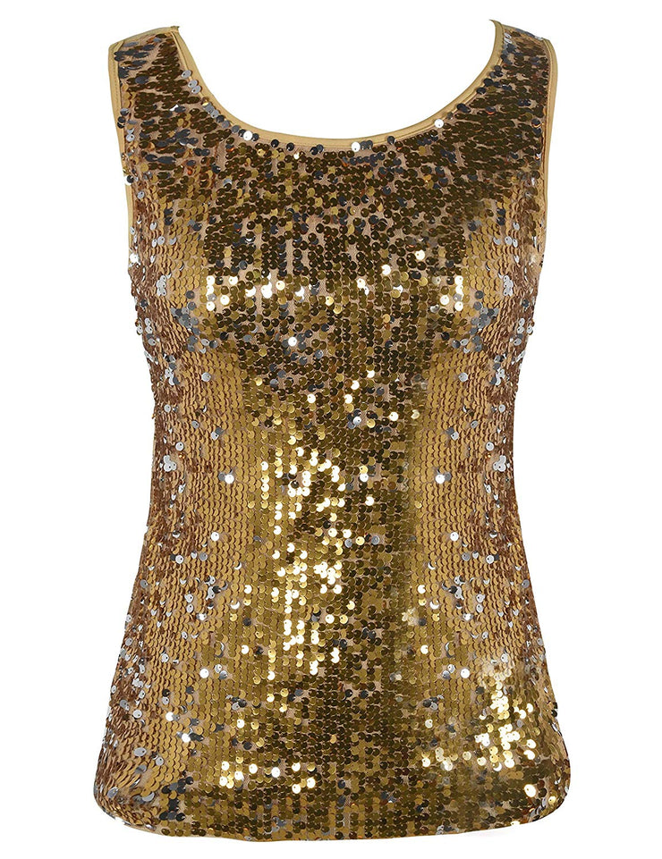 PrettyGuide Women's Sequin Top Slim Stretchy Sparkle Tank Top Party Top