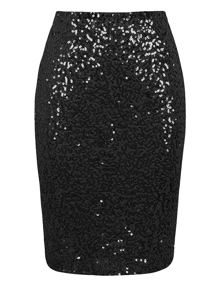 PrettyGuide Women's High Waist Sequin Pencil Skirt Party