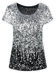 Women's Short Sleeve Sequin Blouse Tops Cocktail