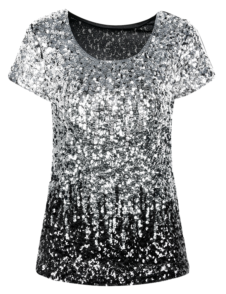 Women's Short Sleeve Sequin Blouse Tops Cocktail