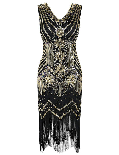 PrettyGuide Women 1920s Dress V Neck Beaded Sequin Deco Gatsby Inspired Flapper Dress
