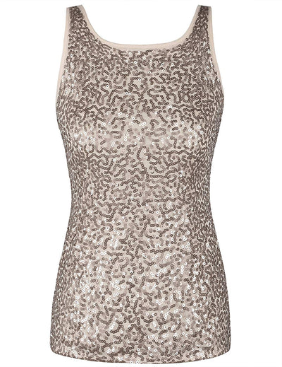 PrettyGuide Women's Full Sequin Tank Top Sleeveless Sparkle Shimmer Vest Tops Clubwear