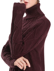 PrettyGuide Women's Long Sweater Turtleneck Cable Knit Tunic Sweater Tops
