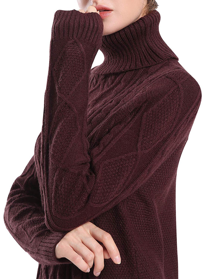 PrettyGuide Women's Long Sweater Turtleneck Cable Knit Tunic Sweater Tops