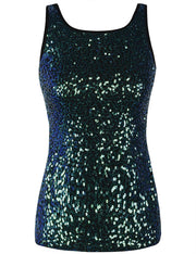 PrettyGuide Women's Full Sequin Tank Top Sleeveless Sparkle Shimmer Vest Tops Clubwear