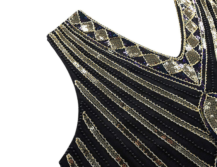 PrettyGuide Women 1920s Dress V Neck Beaded Sequin Deco Gatsby Inspired Flapper Dress