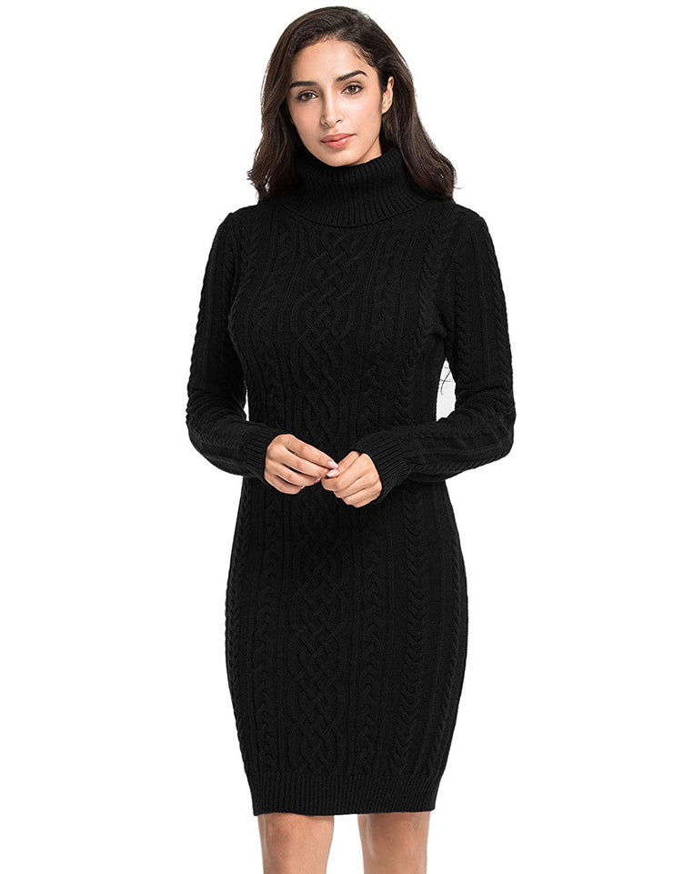 PrettyGuide Women's Sweater Dress Cable Knit Slim Fit Turtleneck Sweater