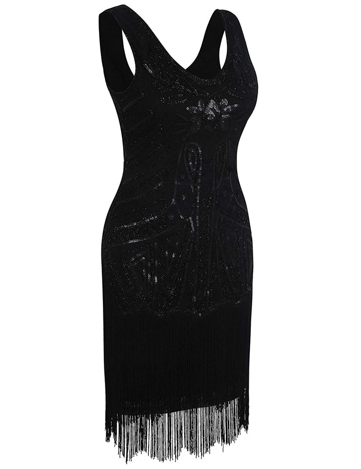 PrettyGuide Women's Flapper Dress Floral Embroidery Sequin Fringed Cocktail 1920s Dress
