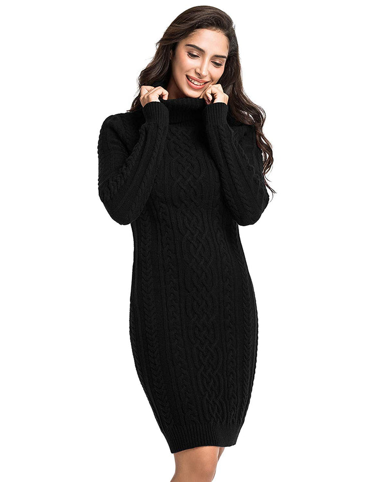 PrettyGuide Women's Sweater Dress Cable Knit Slim Fit Turtleneck Sweater