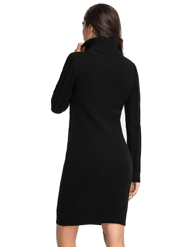 PrettyGuide Women's Sweater Dress Cable Knit Slim Fit Turtleneck Sweater