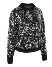 PrettyGuide Women's Sequin Blazer Long Sleeve Clubwear Sparkly Bomber Jacket