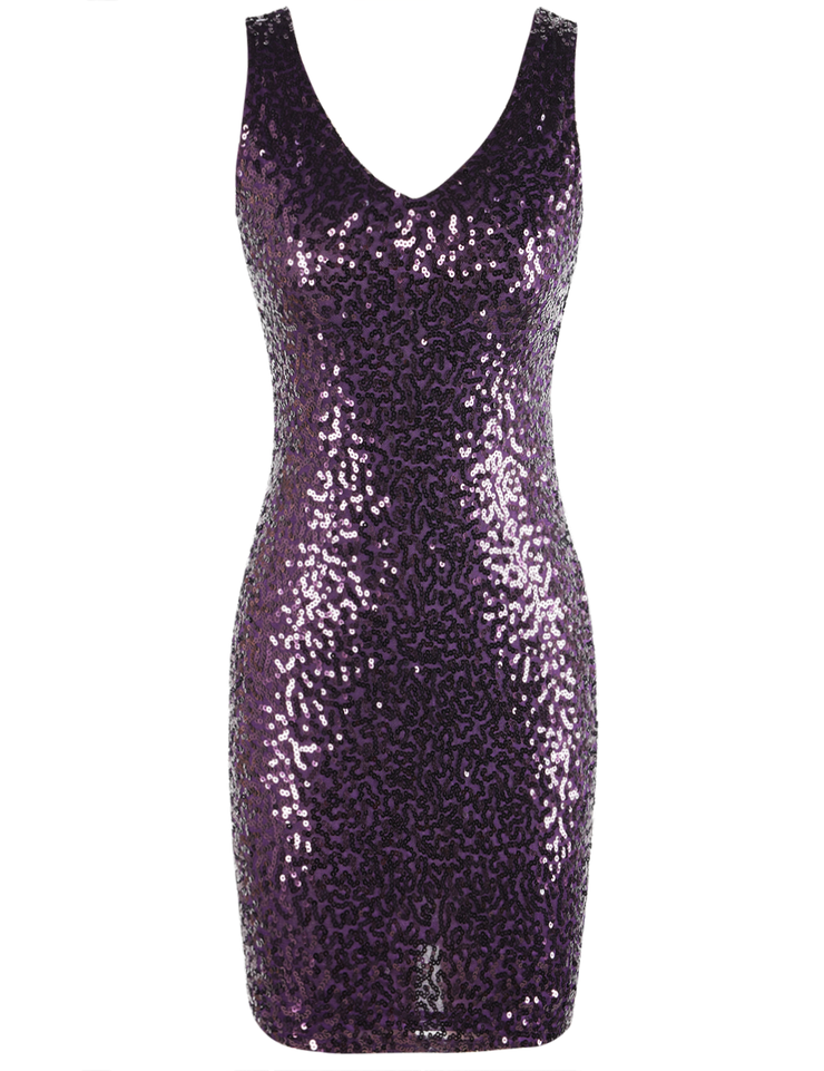 Women's V Neck Sequin Bodycon Cocktail Dress