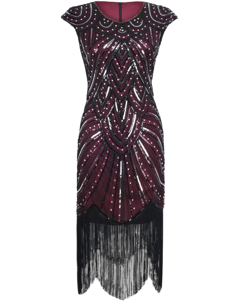 PrettyGuide Women's 1920s Flapper Dress Crystal Sequin Embellished Fringed Gatsby Dress