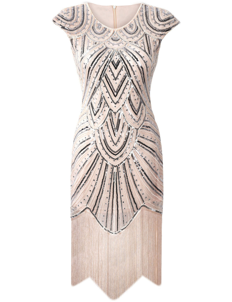 PrettyGuide Women's 1920s Flapper Dress Crystal Sequin Embellished Fringed Gatsby Dress