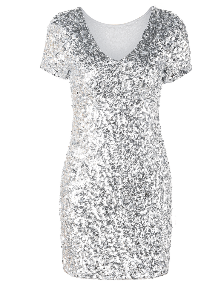 Women's Short Sleeve Sequin Mini Dress