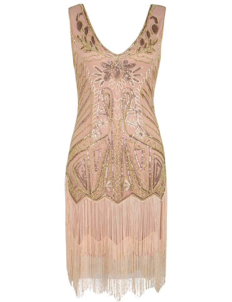 PrettyGuide Women's Flapper Dress Floral Embroidery Sequin Fringed Cocktail 1920s Dress