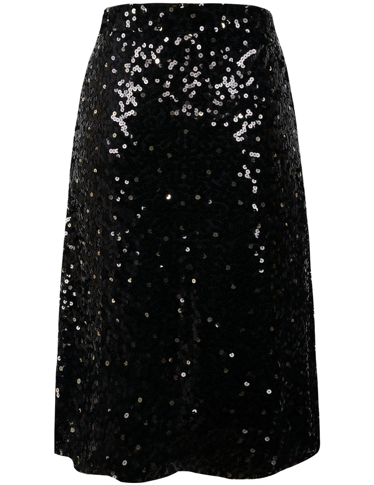 PrettyGuide Women's Sequin Midi Skirt Casual Flowy High Waist Cocktail Party Flare Skirt