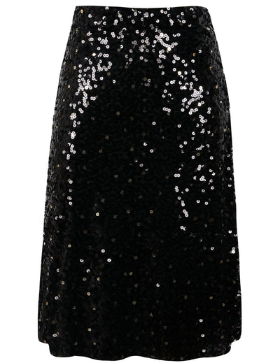 PrettyGuide Women's Sequin Midi Skirt Casual Flowy High Waist Cocktail Party Flare Skirt
