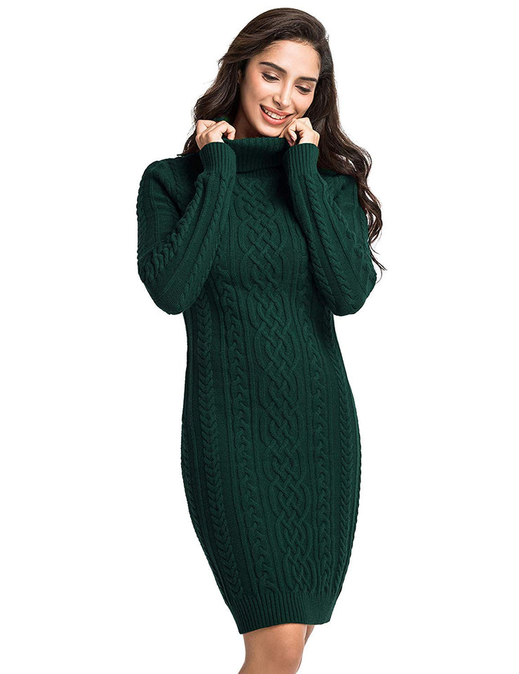 PrettyGuide Women's Sweater Dress Cable Knit Slim Fit Turtleneck Sweater