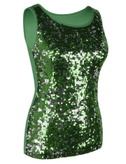 PrettyGuide Women's Sequin Top Slim Stretchy Sparkle Tank Top Party Top
