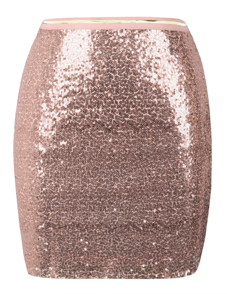 PrettyGuide Women's Sequin Skirt High Waist Glitter Bodycon Holiday Cocktail Party Short Skirt