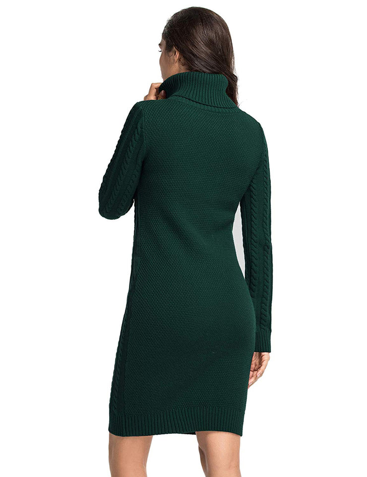 PrettyGuide Women's Sweater Dress Cable Knit Slim Fit Turtleneck Sweater