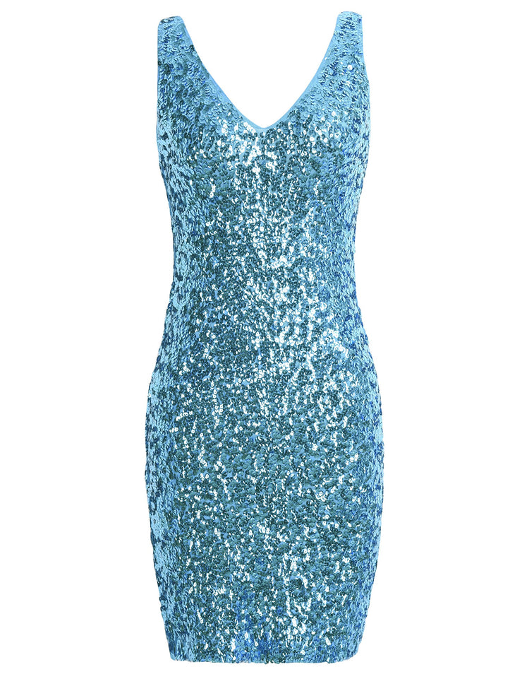 Women's Sexy Deep V Neck Sequin Mini Dress