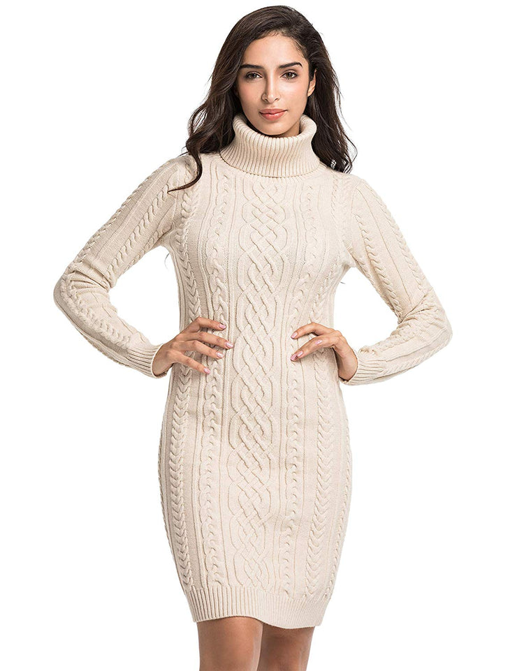 PrettyGuide Women's Sweater Dress Cable Knit Slim Fit Turtleneck Sweater
