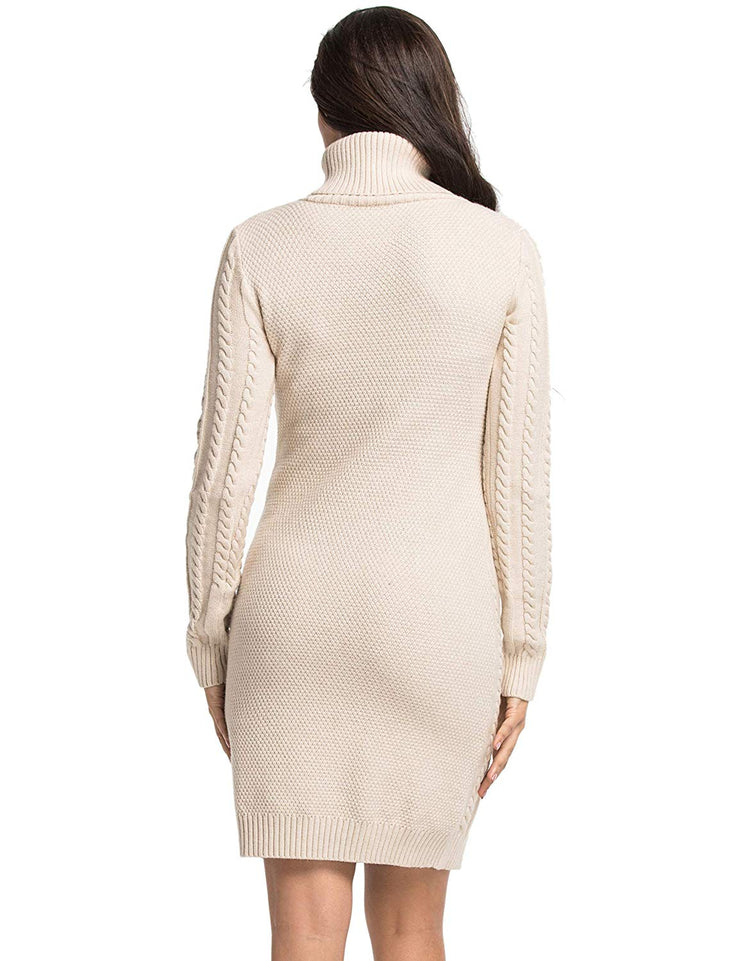 PrettyGuide Women's Sweater Dress Cable Knit Slim Fit Turtleneck Sweater