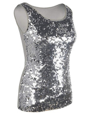 PrettyGuide Women's Sequin Top Slim Stretchy Sparkle Tank Top Party Top