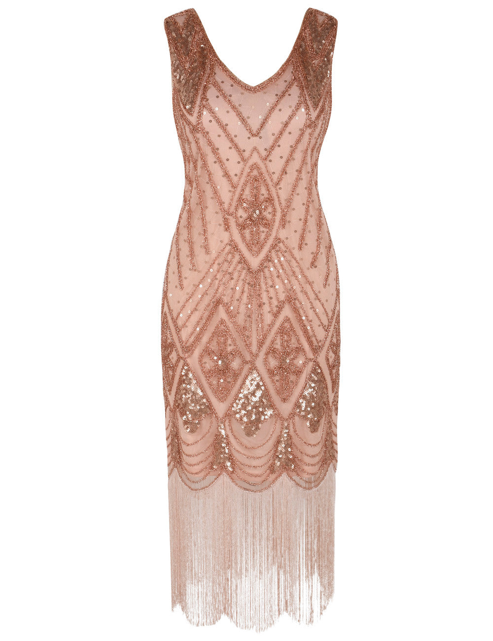 PrettyGuide 1920s Gatsby Sequin Flapper Dress - Art Deco V-Neck Fringe Cocktail Dress For Parties - View #10
