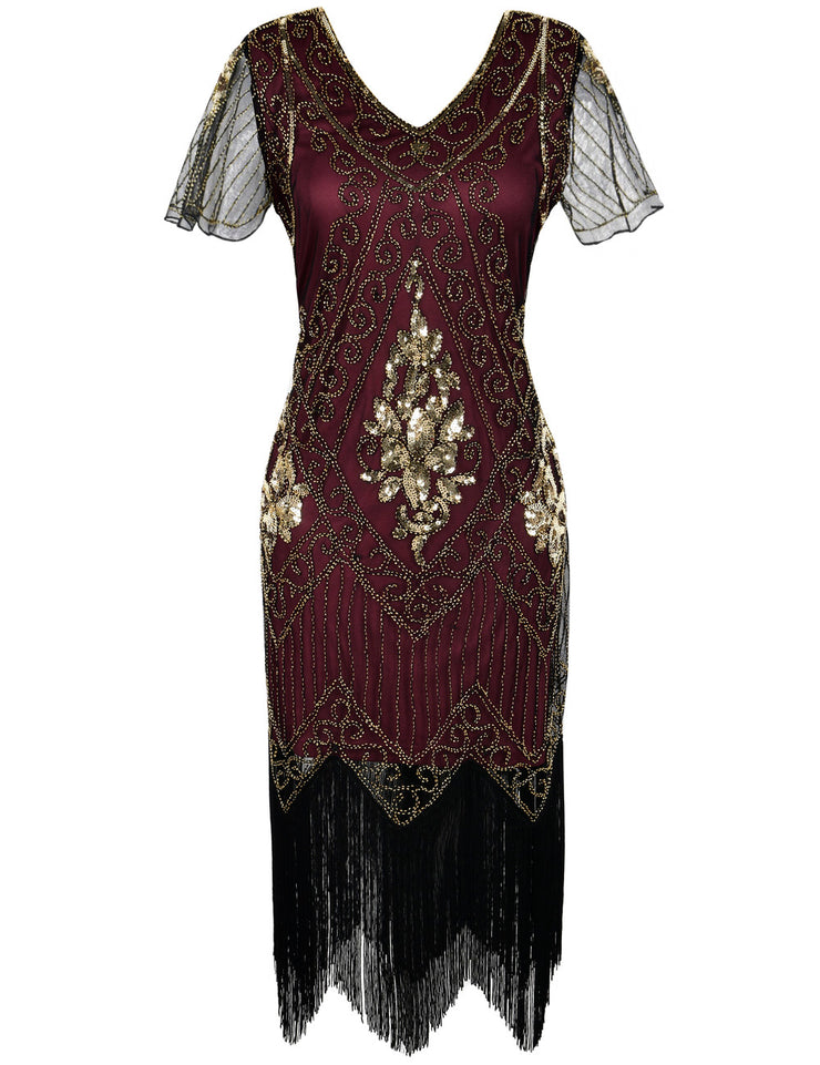 burgundy great gatsby dress Amazon.com: Women's 1920s Gatsby Dress V Neck Sequin Beads Cocktail Dress (M,BurgundyGold) : Clothing, Shoes & Jewelry