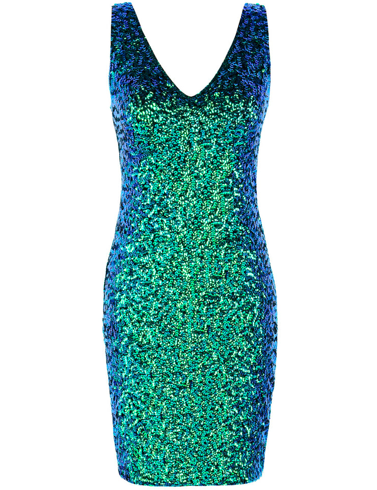 Women's Sexy Deep V Neck Sequin Mini Dress