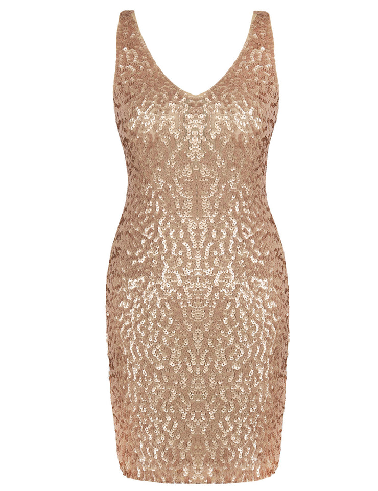 Women's Sexy Deep V Neck Sequin Mini Dress