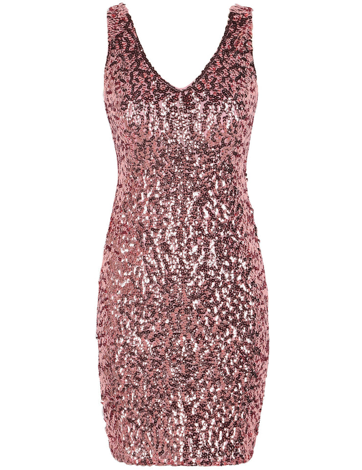 Women's Sexy Deep V Neck Sequin Mini Dress