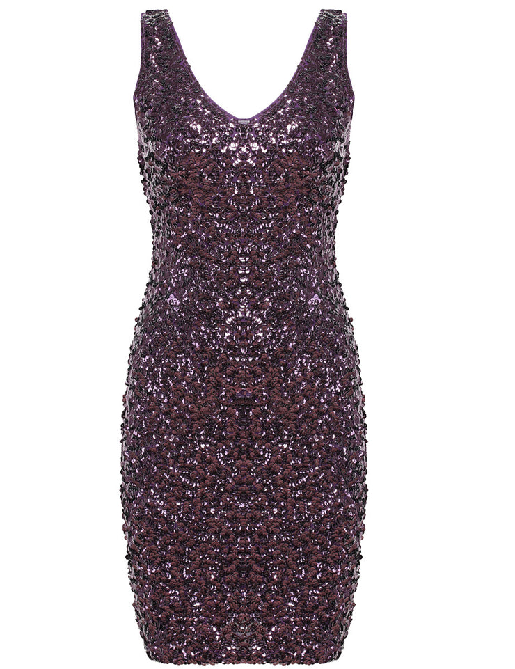 Women's Sexy Deep V Neck Sequin Mini Dress
