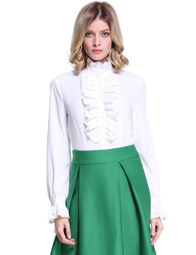 PrettyGuide Women Retro Stand Up Collar Lotus Ruffle Victoria Shirts Blouse
