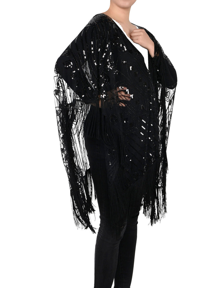 PrettyGuide Women's Evening Shawl Beaded 1920s Cape Poncho Fringed Cover up