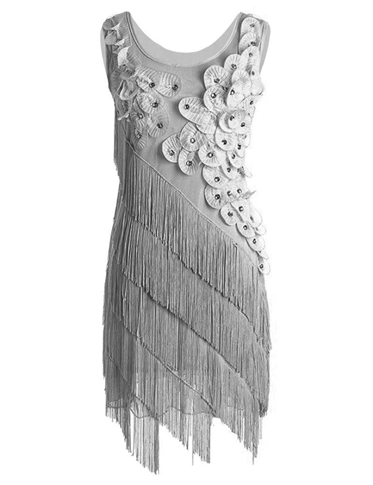 PrettyGuide Women's 1920s Beaded Fringe Scalloped Petal Plus Size Flapper Dress