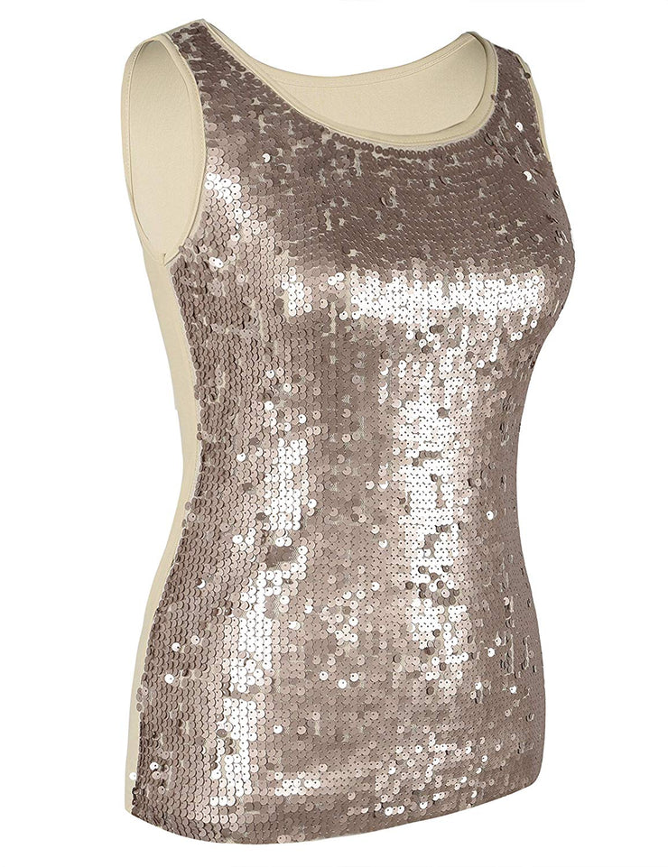 PrettyGuide Women's Sequin Top Slim Stretchy Sparkle Tank Top Party Top