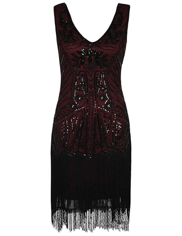PrettyGuide Women's Flapper Dress Floral Embroidery Sequin Fringed Cocktail 1920s Dress