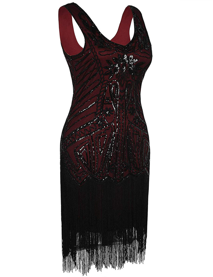 PrettyGuide Women's Flapper Dress Floral Embroidery Sequin Fringed Cocktail 1920s Dress